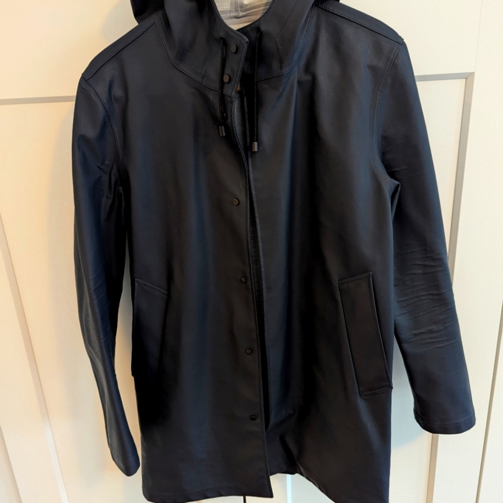 Zara Men's Navy Hooded Raincoat